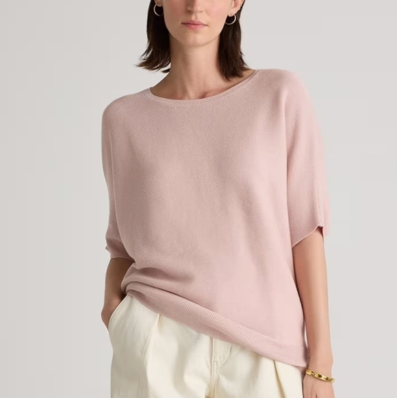 🌸 Quince Lightweight Cotton Cashmere Link-Stitch Dolman Sweater Sugar Stone Med - Picture 2 of 13